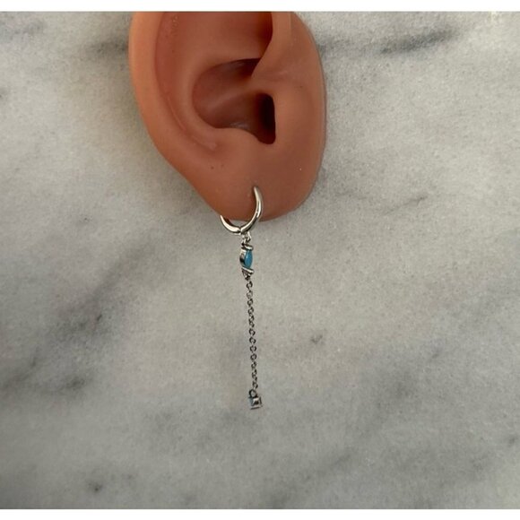 Sterling Silver Turquoise Huggie Hoop Tear Drop Crystal Dangle Earrings New - Picture 2 of 5